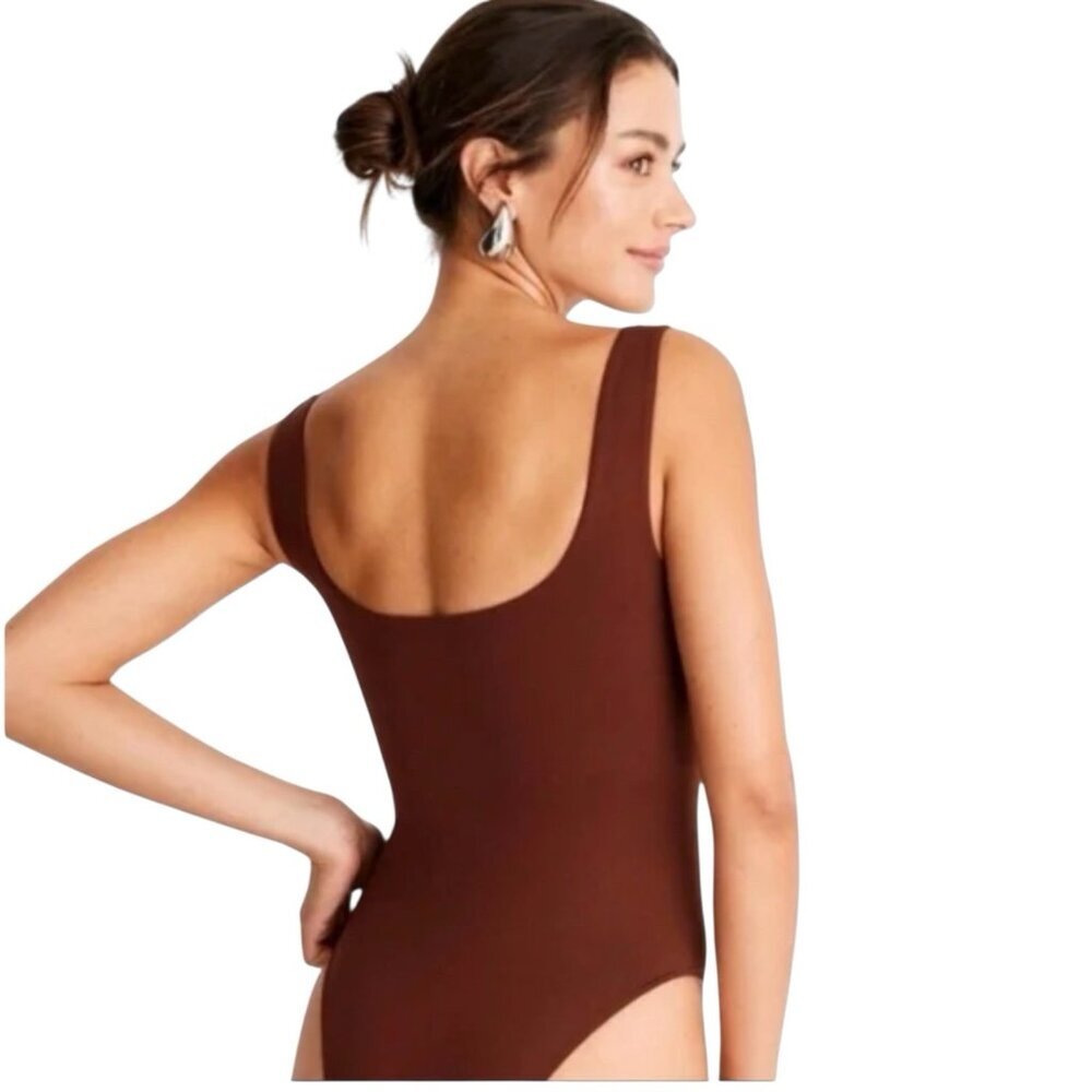 A New Day XL Rust Brown Bodysuit NWT Stretch Built-In Bra Sleeveless - Picture 2 of 10